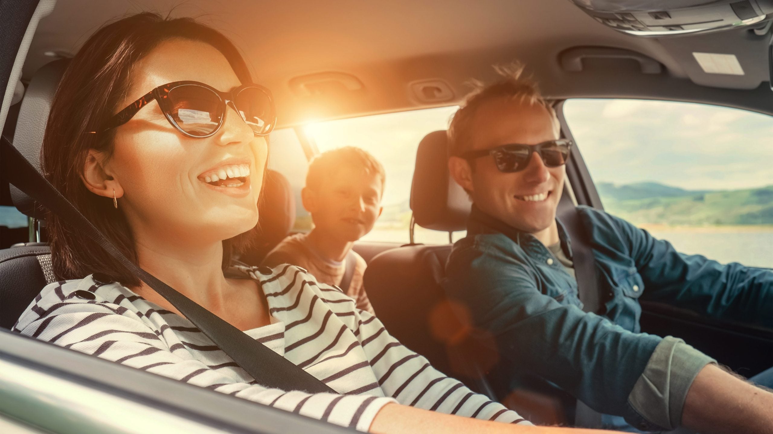 A couple driving away worry free